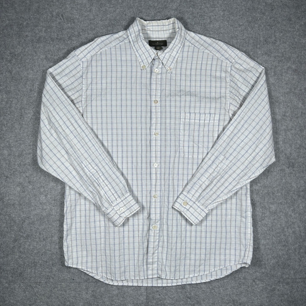 Ermenegildo Zegna Button‎ Down Shirt Mens XL White Blue Plaid Cotton Italy Made